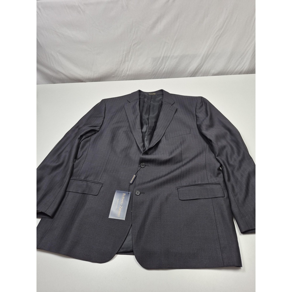 Roberto Zanieri Blazer Mens 50R Black Wool Silk Herringbone Sport Coat NWT